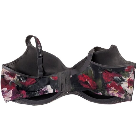 Cacique Floral Smooth Balconette Bra Womens Size 46DDD Gray Underwire Plunge - Picture 6 of 7